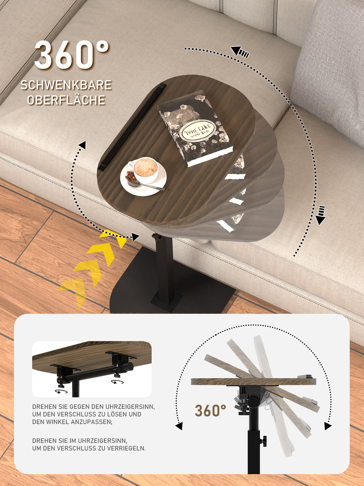 Beistelltisch C Form mit 360° Drehfunktion