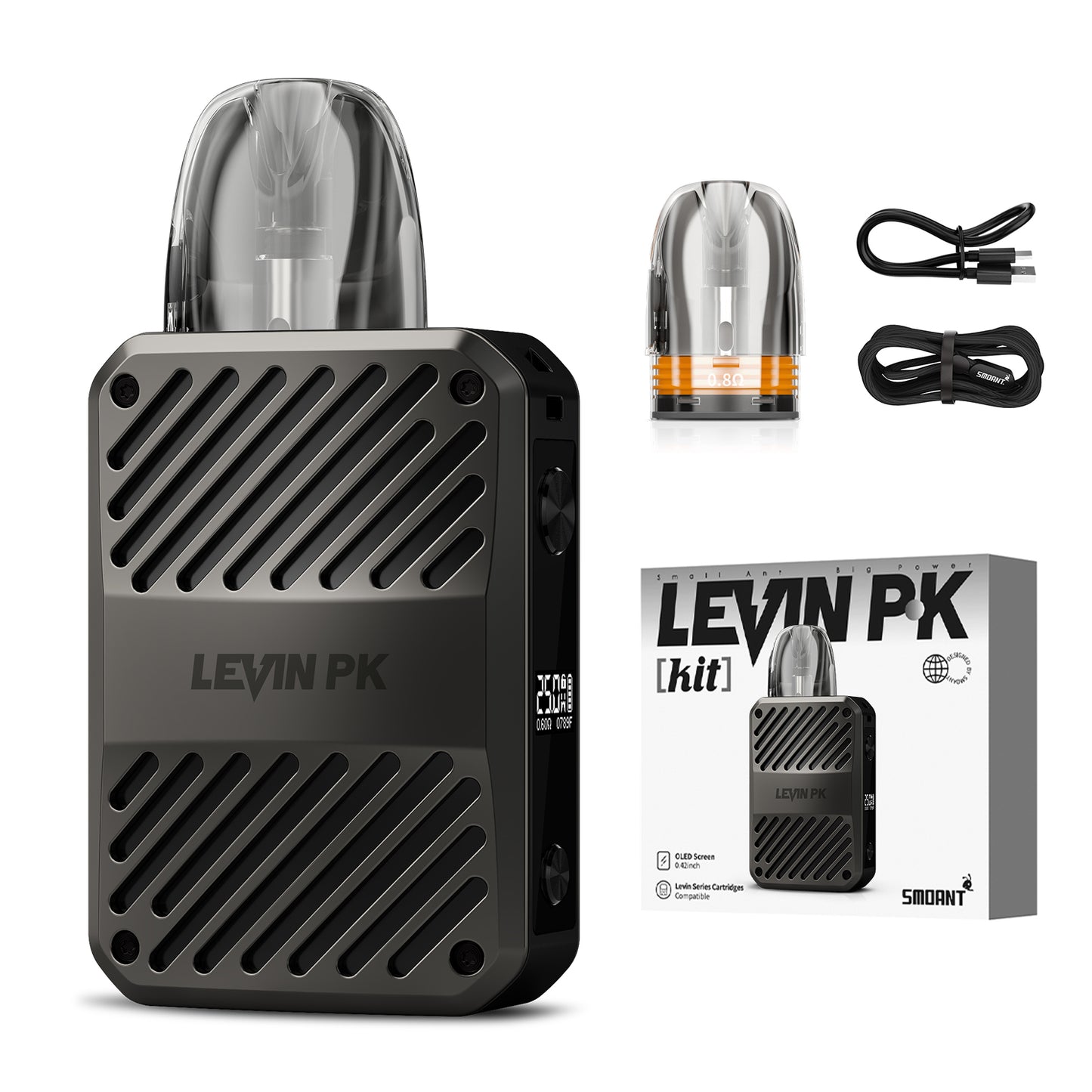 Vape Nachfüllbar, LEVIN PK Pod System E Zigarette 3ml 1000mAh, Aufladbare Zest Bar Vape Farbe Grau, 0 Nikotin