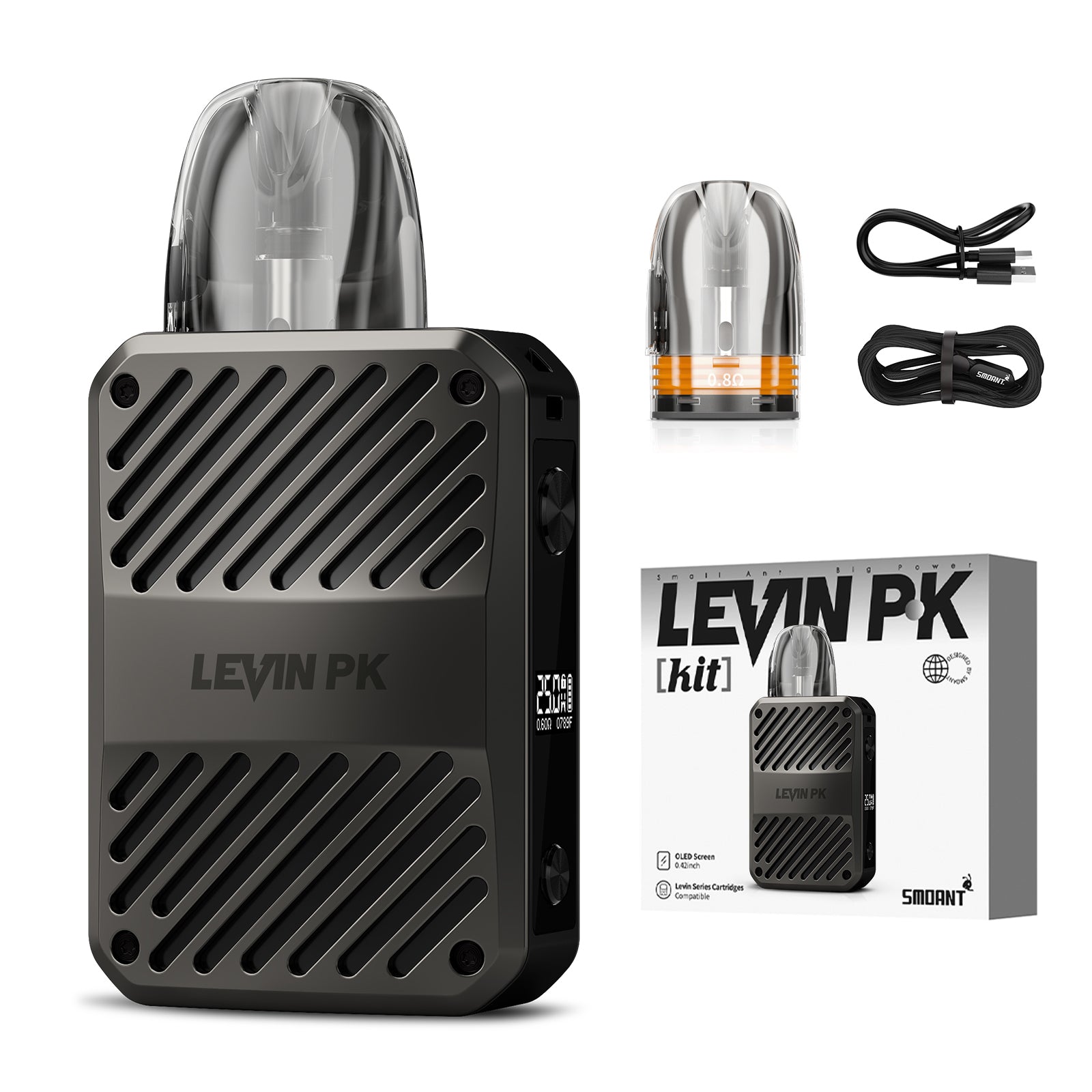 Vape Nachfüllbar, LEVIN PK Pod System E Zigarette 3ml 1000mAh, Aufladbare Zest Bar Vape Farbe Grau, 0 Nikotin