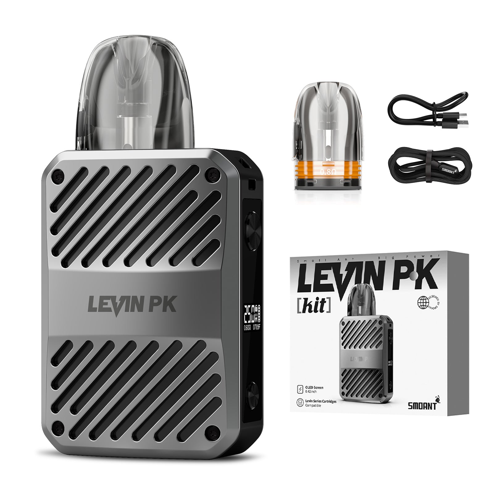 Vape Nachfüllbar, LEVIN PK Pod System E Zigarette 3ml 1000mAh, Aufladbare Zest Bar Vape Farbe Grau, 0 Nikotin