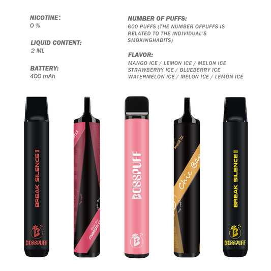 BOSSPUFF -- Einweg E-Zigaretten 12er-Packung - 600 Züge pro Einheit | Vape 0% Nikotin (0mg) | Zufällige Aromen
