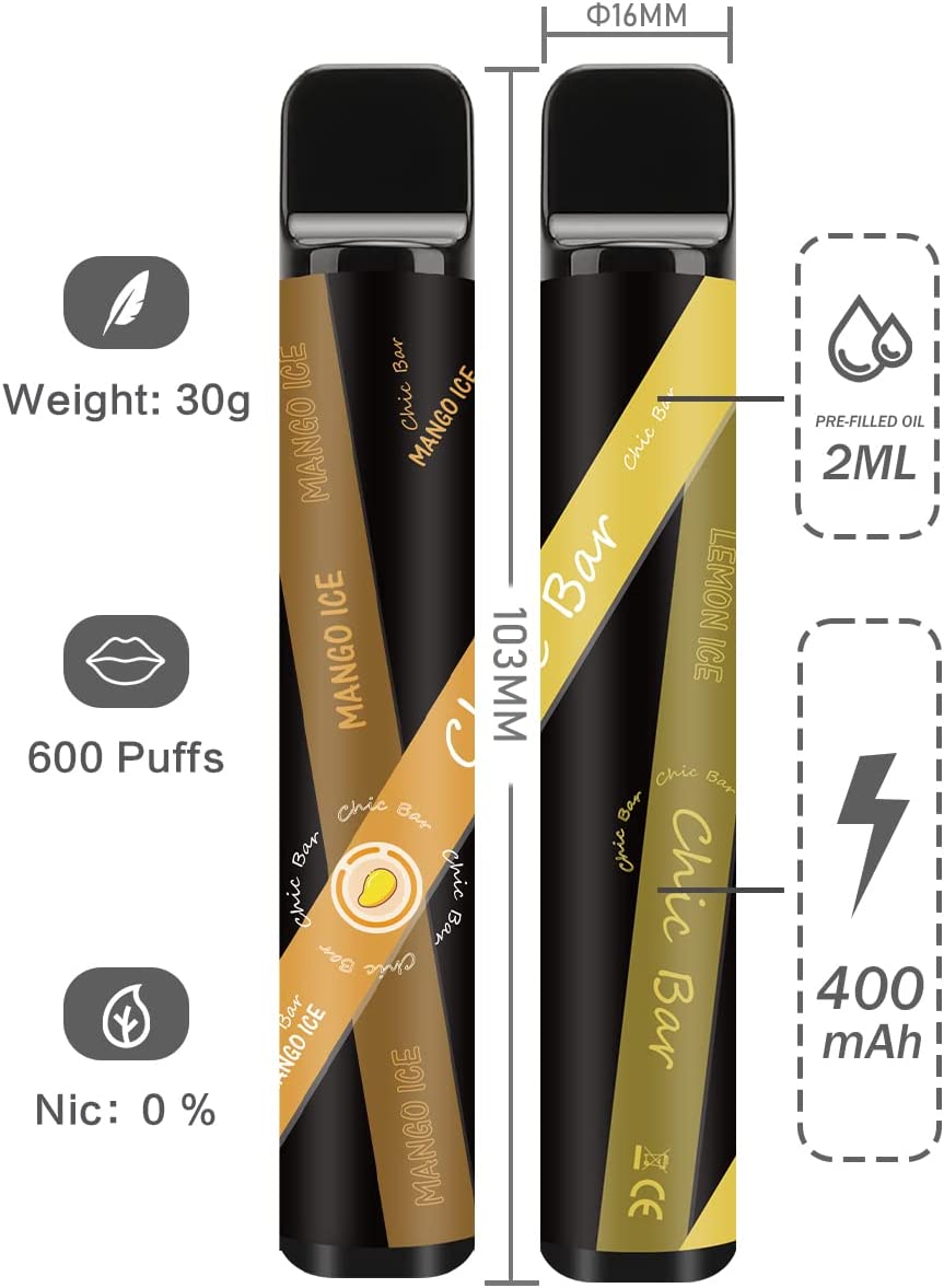 Chic Bar 0mg/ml, 600 puffs, Disposable electronic cigarette