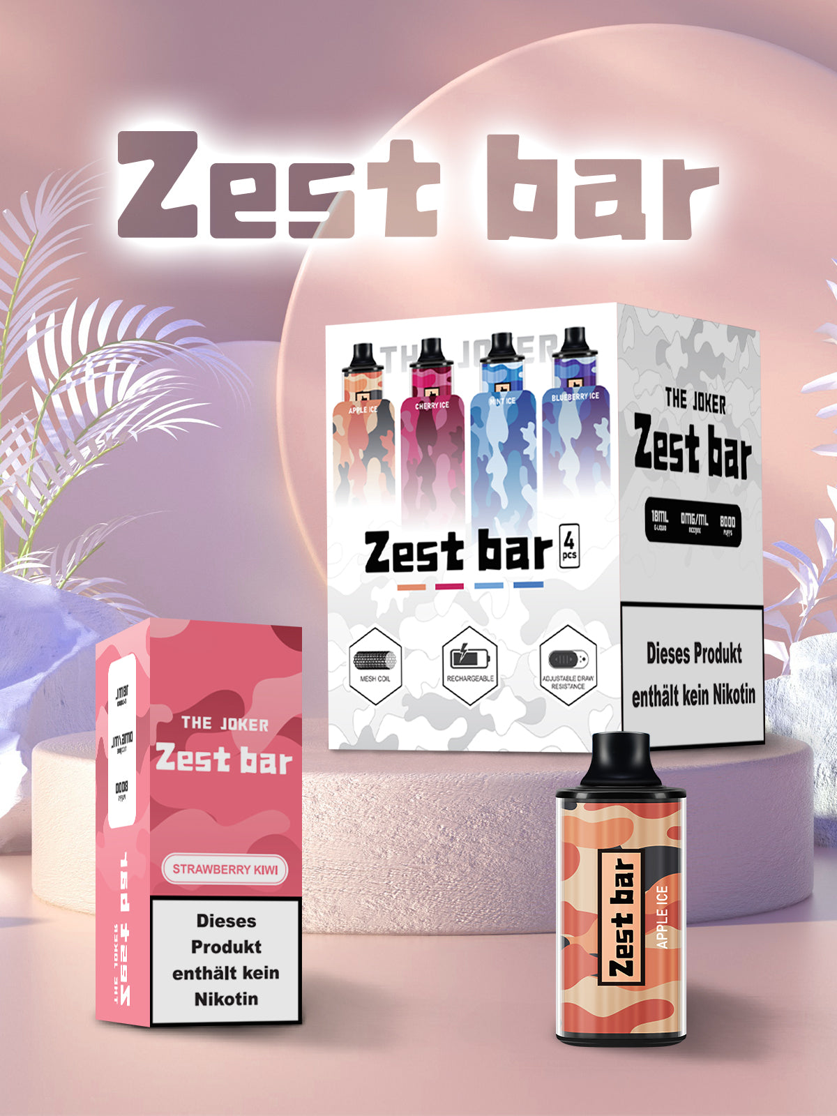 【2024 new DIY】 Zest Bar 0mg/ml, 8000 puffs, Disposable electronic cigarette