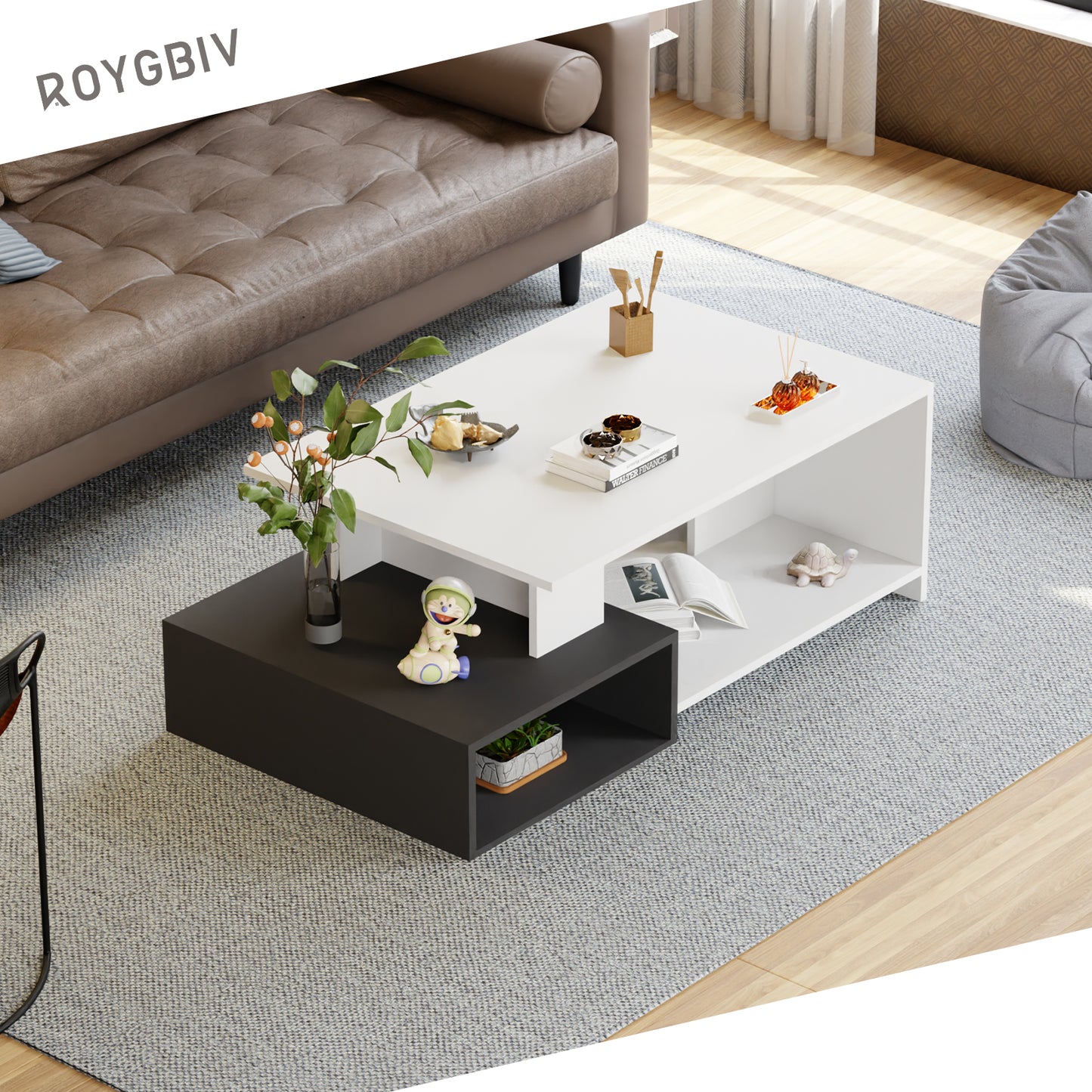 Couchtisch Wohnzimmertisch, Coffee Table mit offener Stauraum, Sofatisch holz