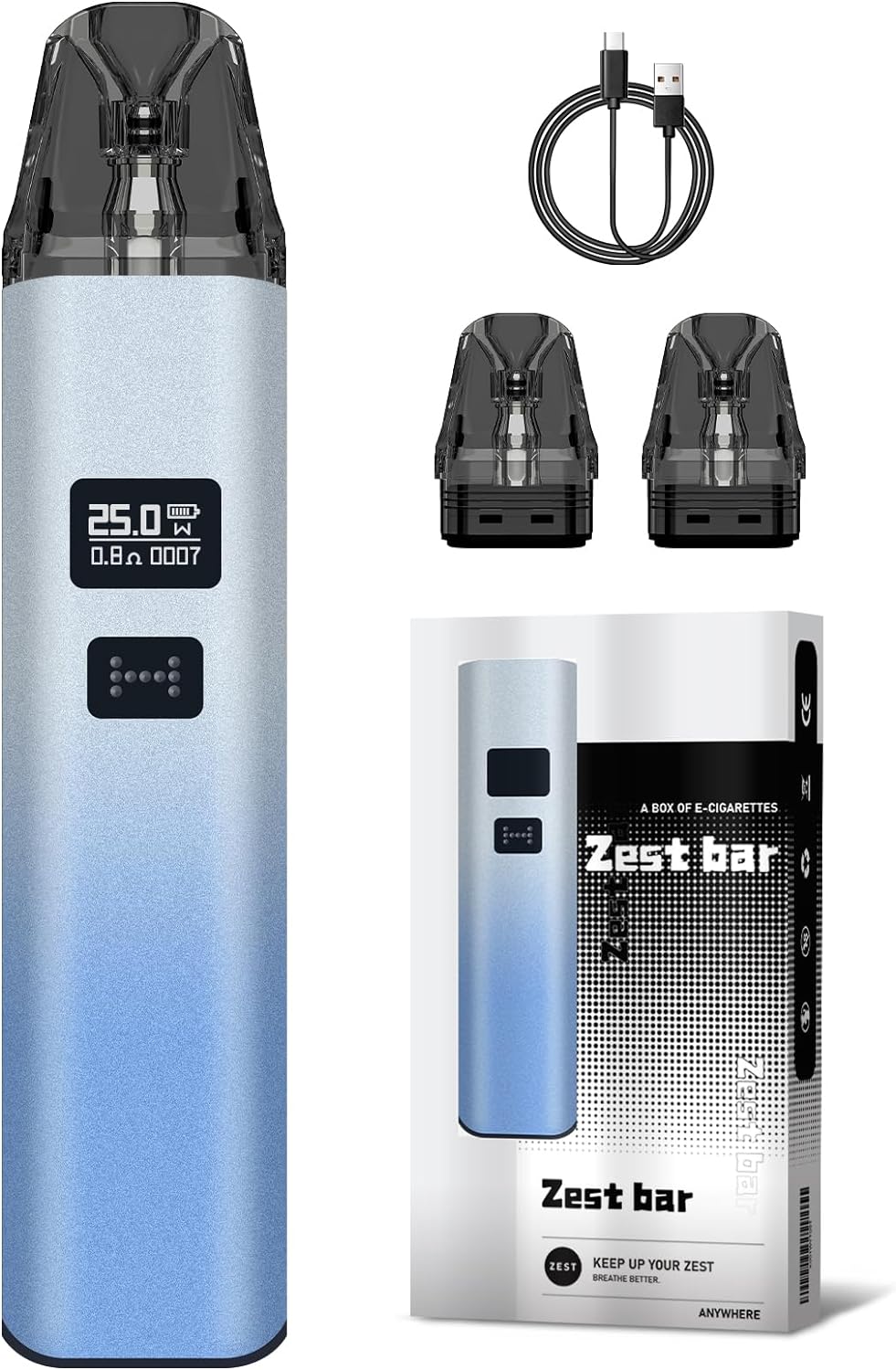 Zest Bar -VZ1- Vape Nachfüllbar, Pod System E-Zigarette 2ml 1000mAh, Ohne Nikotin 0 liquid