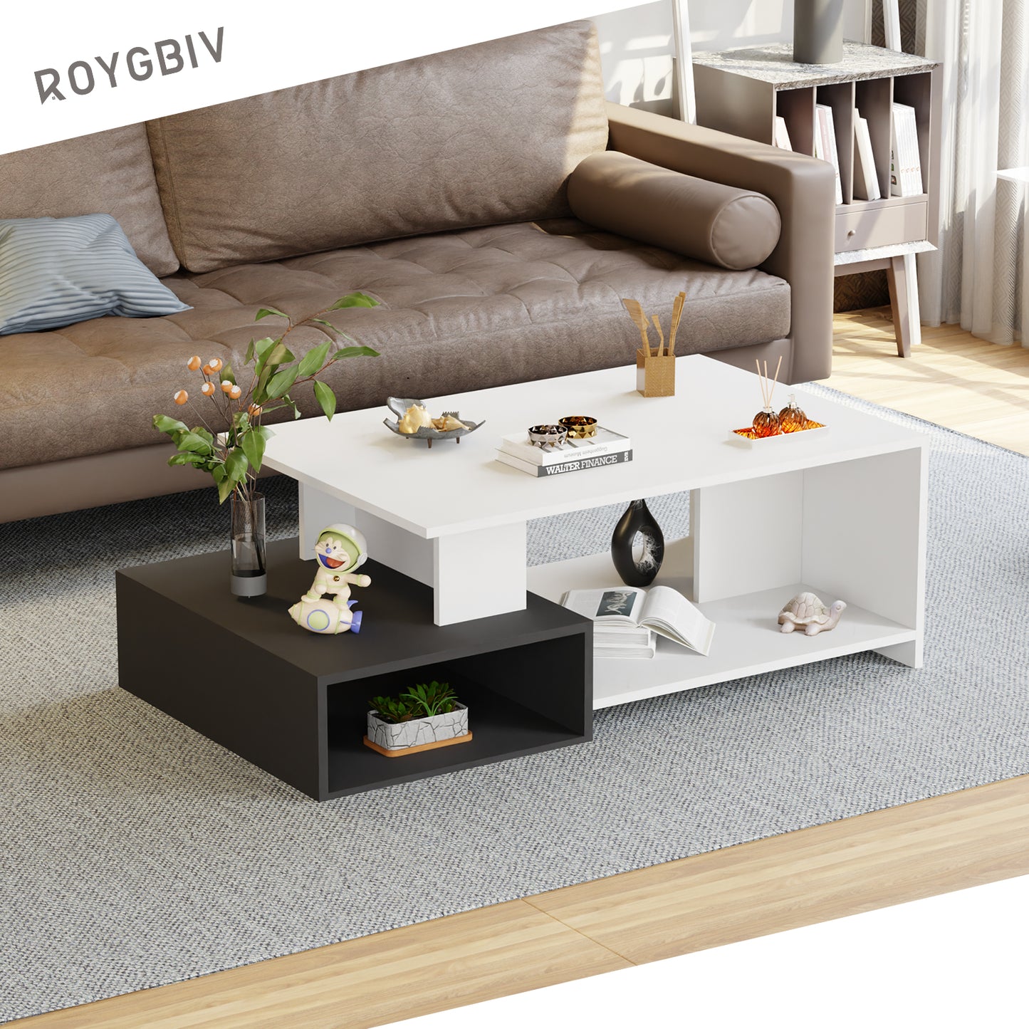 Couchtisch Wohnzimmertisch, Coffee Table mit offener Stauraum, Sofatisch holz