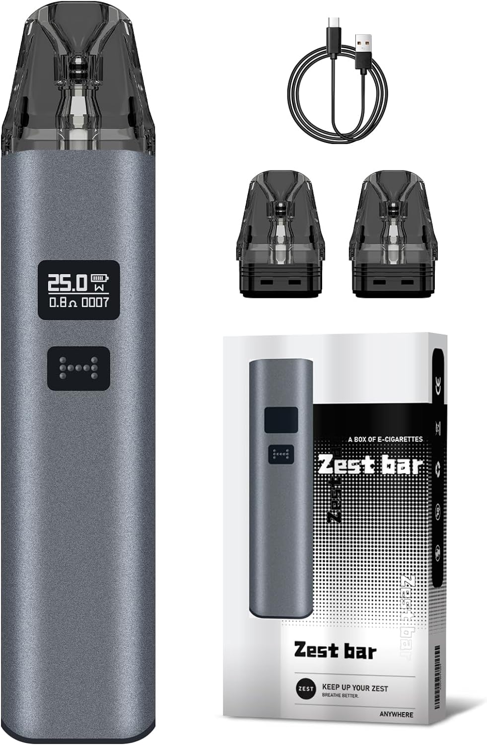 Zest Bar -VZ1- Vape Nachfüllbar, Pod System E-Zigarette 2ml 1000mAh, Ohne Nikotin 0 liquid