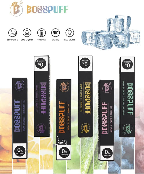 BOSSPUFF 0 Nikotin Vape, 600 Züge, elektronische Einwegzigarette, 6 Stück/Hülle